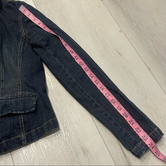 KENNETH COLE Dark Blue Single Button Stretchy Denim Jean Jacket Blazer Size 10 - Picture 7 of 10